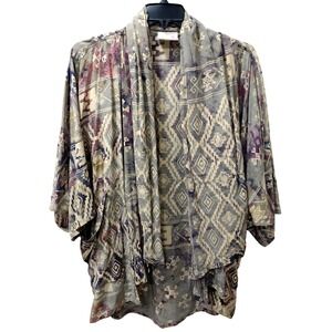 Red's Threads Kimono Cardigan Aztec Print Rayon Hand‎ Made Indonesia Women's